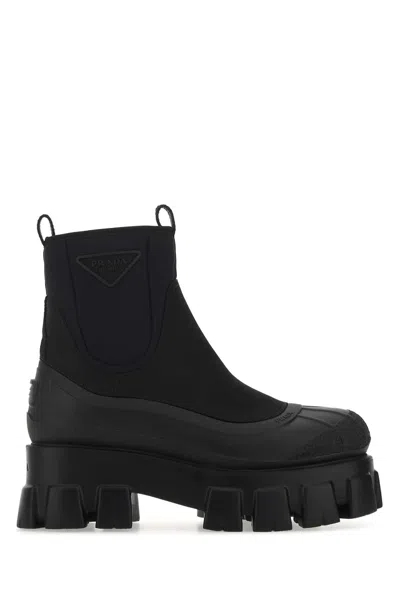 Prada Black Fabric And Re-nylon Monolith Ankle Boots In F0002