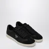 Prada Triangle Logo Suede Low-top Sneakers In Black