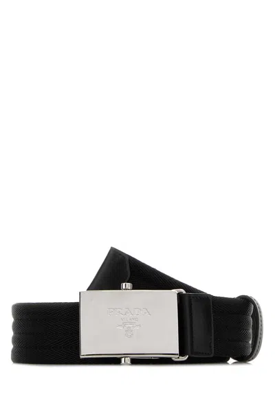 Prada 4 Cm Fabric Belt For Men With Silver Metal Finishing In Yellow
