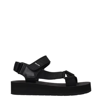 PRADA PRADA BLACK FABRIC FLAT WOMEN'S SANDALS
