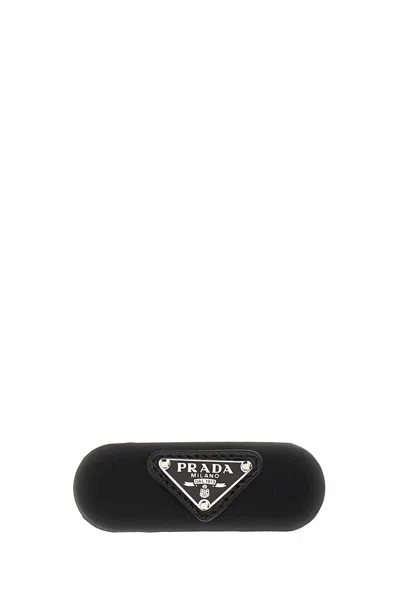 Prada Black Fabric Hair Clip In Pattern