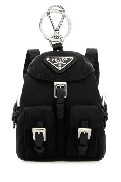 Prada Black Fabric Key Ring In Nero