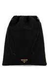 Prada Fabric Pouch With Drawstring And Logo Detail In Nero