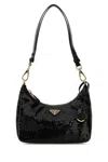 Prada Fabric Re-edition Shoulder Bag With Sequin Embellishment In Black