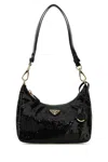 Prada Fabric Re-edition Shoulder Bag With Sequin Embellishment In Black