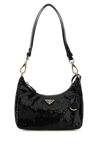 PRADA BLACK FABRIC RE-EDITION SHOULDER BAG