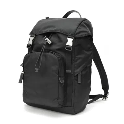 Pre-owned Prada Black Fabric Saffiano Triangle Leather Backpack ()