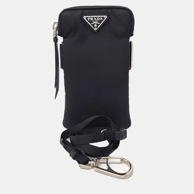 Pre-owned Prada Black Fabric Tesuto Phone Holder Crossbody Bag