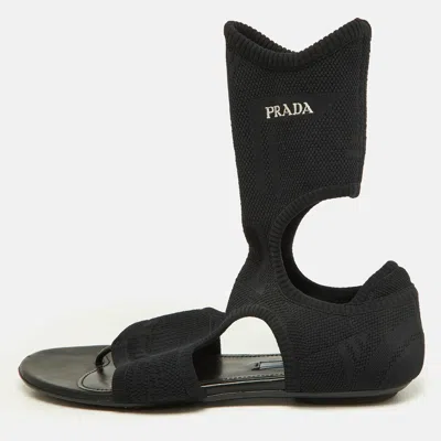 Pre-owned Prada Black Fabric Thong Ankle Flat Sandals Size 39