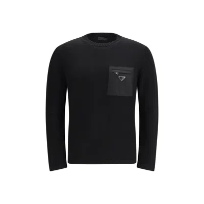 Prada Black Fleece Wool Sweatshirt