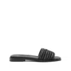 Prada Black Sandals With Woven Strap And Logo Accents In Black
