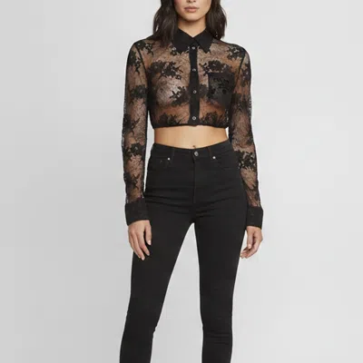 Pre-owned Prada Black Floral Lace Sheer Buttoned Crop Top S