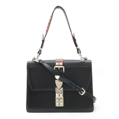 Pre-owned Prada Black Fuoco Nero Red Color Leather Shoulder Bag Tote Bag ()