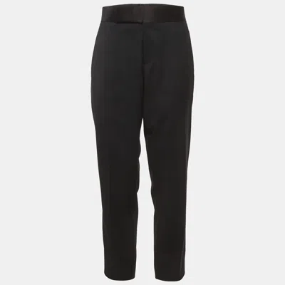 Pre-owned Prada Black Gabardine And Satin Straight Fit Tailored Trousers M