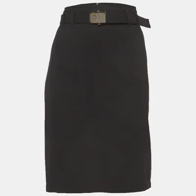 Pre-owned Prada Black Gabardine Belted Pencil Skirt M