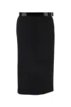 Prada Wool Belted Midi Skirt In Black