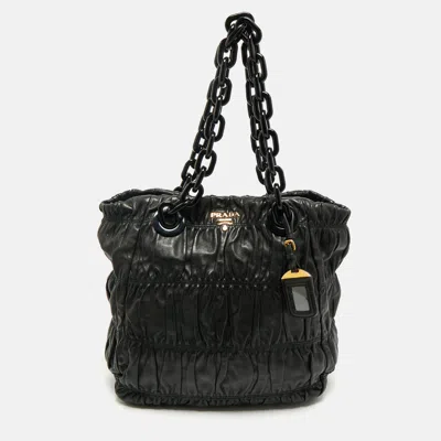 Pre-owned Prada Black Gaufre Leather Chain Tote