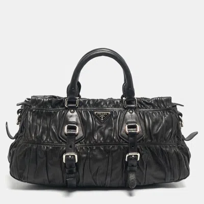 Pre-owned Prada Black Gaufre Leather Tote
