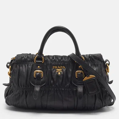 Pre-owned Prada Black Gaufre Leather Tote