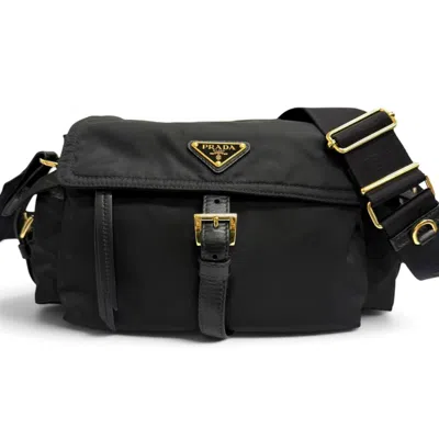 Pre-owned Prada Black Gold Polyamide Leather Shoulder Bag () In Black, Gold