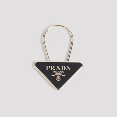 Prada Black Gold Triangle Logo Key Holder