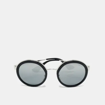 Pre-owned Prada Black Gradient Spr 50t Mirrored Frame Round Sunglasses