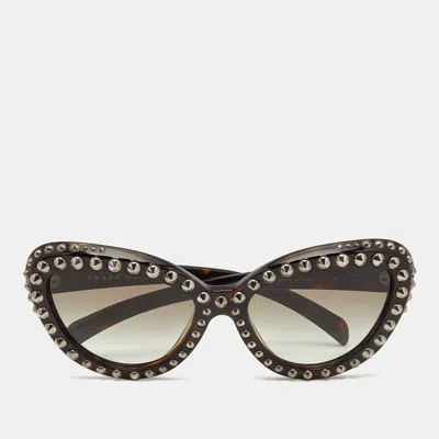 Pre-owned Prada Black Gradient Spr31q Studded Ornate Cat Eye Sunglasses