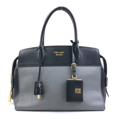Pre-owned Prada Black Gray Leather Handbag Shoulder Bag ()