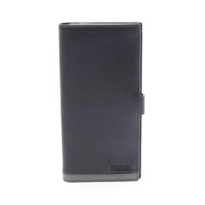 Pre-owned Prada Black Gray Leather Long Wallet (bi-fold) () In Black, Gray