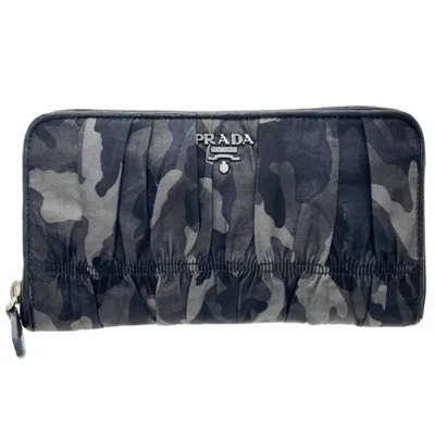 Pre-owned Prada Black Gray Nylon Leather Long Wallet (bi-fold) () In Multi