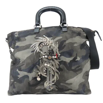 Pre-owned Prada Black Gray Nylon Leather Tote Bag () In Black, Gray