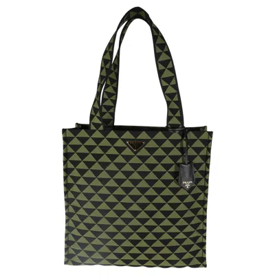 Pre-owned Prada Black Green Jacquard Triangolo Symbole Shopping Tote