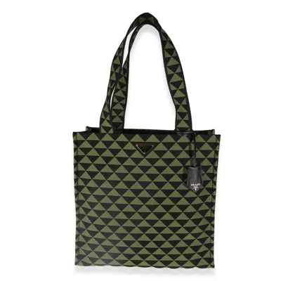 Pre-owned Prada Black Green Jacquard Triangolo Symbole Shopping Tote