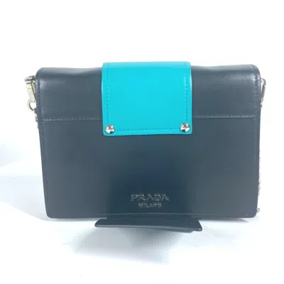 Pre-owned Prada Black Green Leather Clutch Bag Pochette Shoulder Bag () In Black, Green