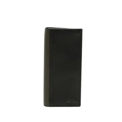 Pre-owned Prada Black Green Leather Long Wallet (bi-fold) () In Black, Green