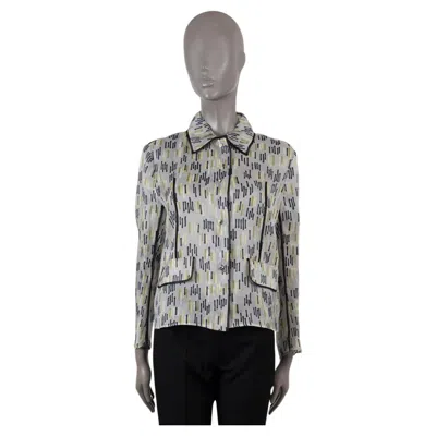 Pre-owned Prada Black Grey Silk 2016 Printed Semi Sheer Jacket 40 S In Gray