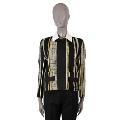 Pre-owned Prada Black Grey Yellow Wool 2016 Striped Tweed Jacket 40 S