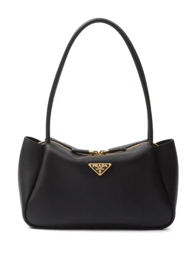 Prada Black Handbag With Gold-tone Logo Plaque