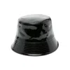 Prada Triangle-logo Patent-leather Bucket Hat In Black