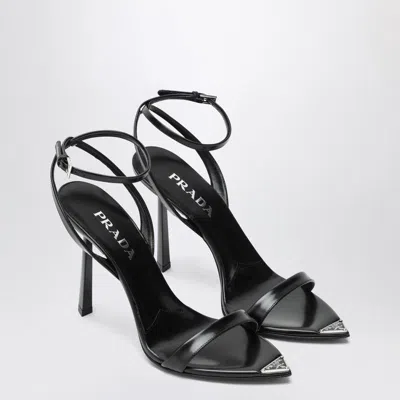 PRADA PRADA  BLACK HIGH-HEELED SANDALS IN LEATHER