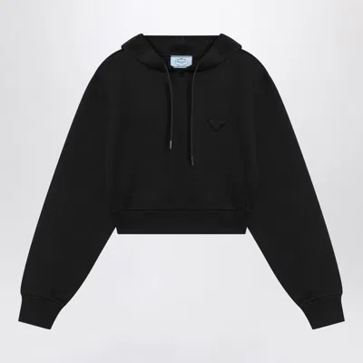 PRADA PRADA  BLACK HOODIE WITH TRIANGLE LOGO