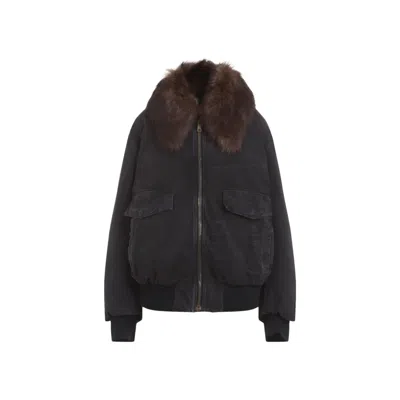Prada Shearling-trimmed Cotton Bomber Jacket In Black