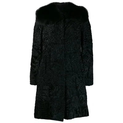 Pre-owned Prada Black Jacquard Astrakhan Coat Size 42it