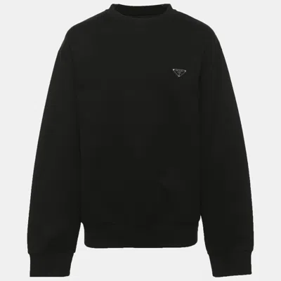 Pre-owned Prada Black Jersey And Nylon Triangle Re-nylon Sweater S