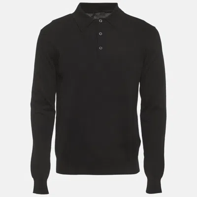 Pre-owned Prada Black Jersey Long Sleeve Polo T-shirt M