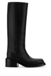 Prada Leather Square-toe Tall Moto Boots In Black