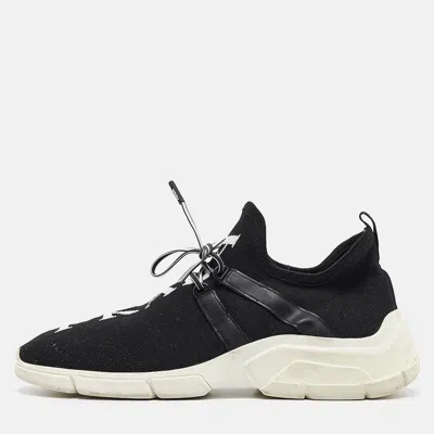 Pre-owned Prada Black Knit Fabric Lace Up Sneakers Size 39.5