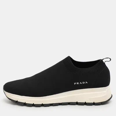 Pre-owned Prada Black Knit Fabric Low Top Sneakers Size 38