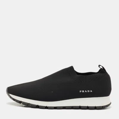 Pre-owned Prada Black Knit Fabric Slip On Sneakers Size 40