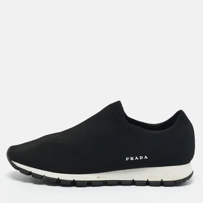 Pre-owned Prada Black Knit Fabric Slip On Sneakers Size 40.5